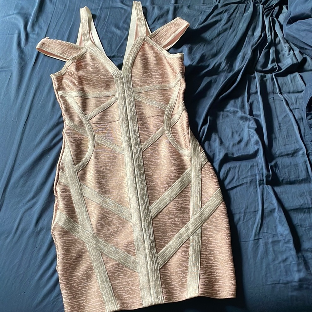 Rose gold Bebe bodycon dress